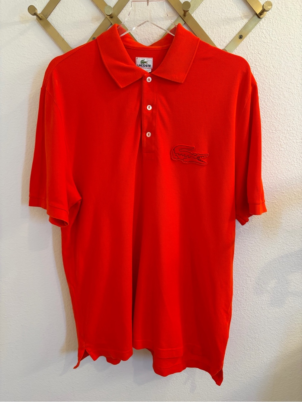 Lacoste Vintage Men’s Bright Red Orange Short-Sleeve Polo XL